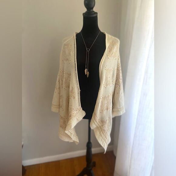 Free People Embroidered Beaded Wool Blend Cardigan Shawl Kimono Size XS - Picture 15 of 16